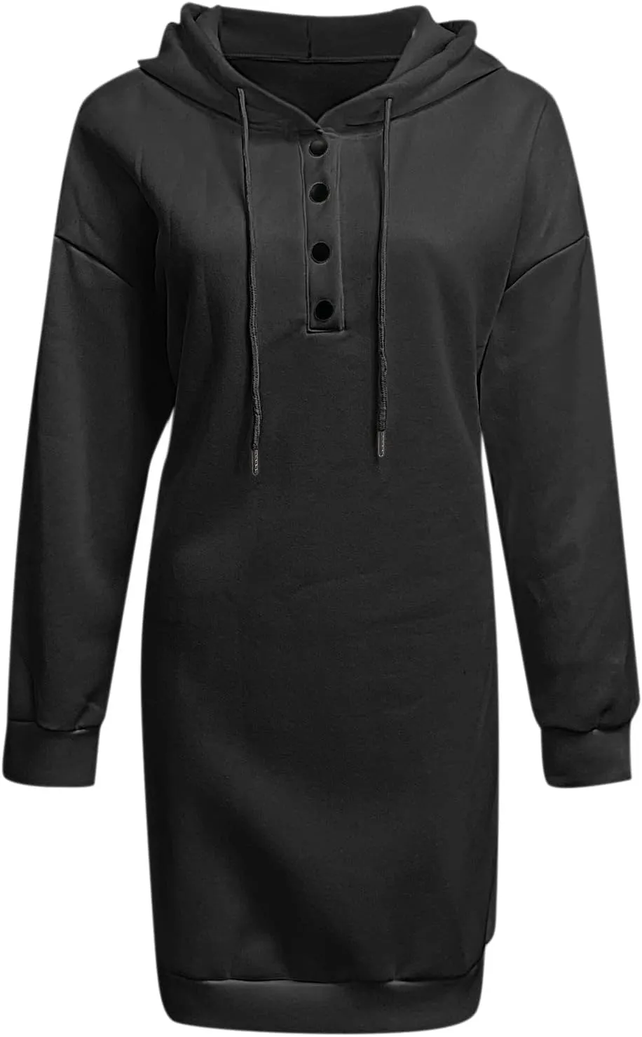 Women's Long Hooded Sweatshirt Casual Oversized Solid Color Button Hooded Sweatshirt Drawstring Pullover