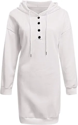 Women's Long Hooded Sweatshirt Casual Oversized Solid Color Button Hooded Sweatshirt Drawstring Pullover
