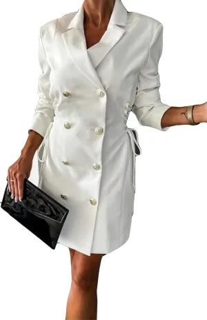 Womens Long Sleeve Lapel V Neck Lace Up Button Bodycon Sexy Nightclub Party Blazer Jackets Dress