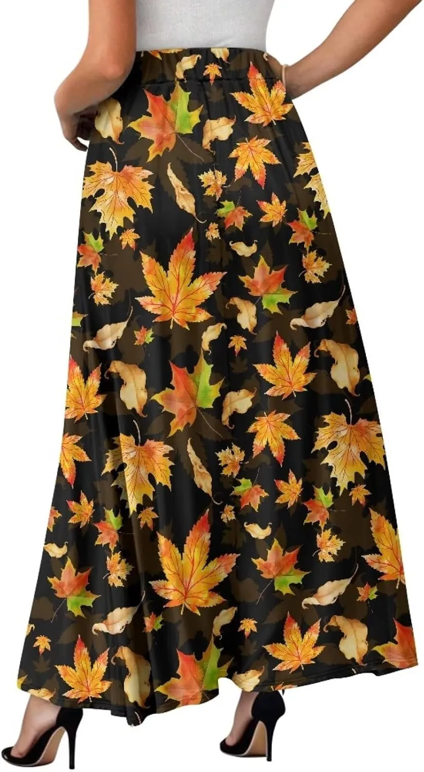 Womens Maxi Skirts for Outdoor Ladies Elastic Band Long Skirts with Pockets Casual Dance Maxi Skirts S-2XL