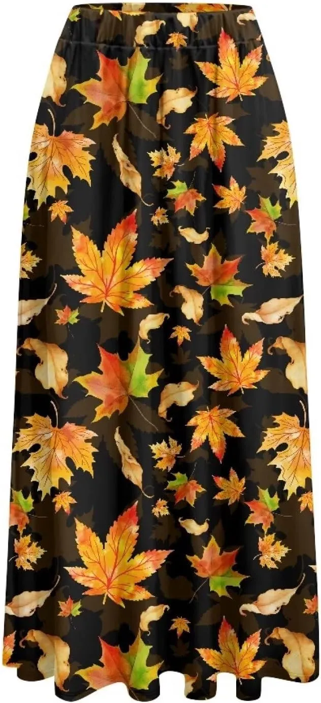 Womens Maxi Skirts for Outdoor Ladies Elastic Band Long Skirts with Pockets Casual Dance Maxi Skirts S-2XL