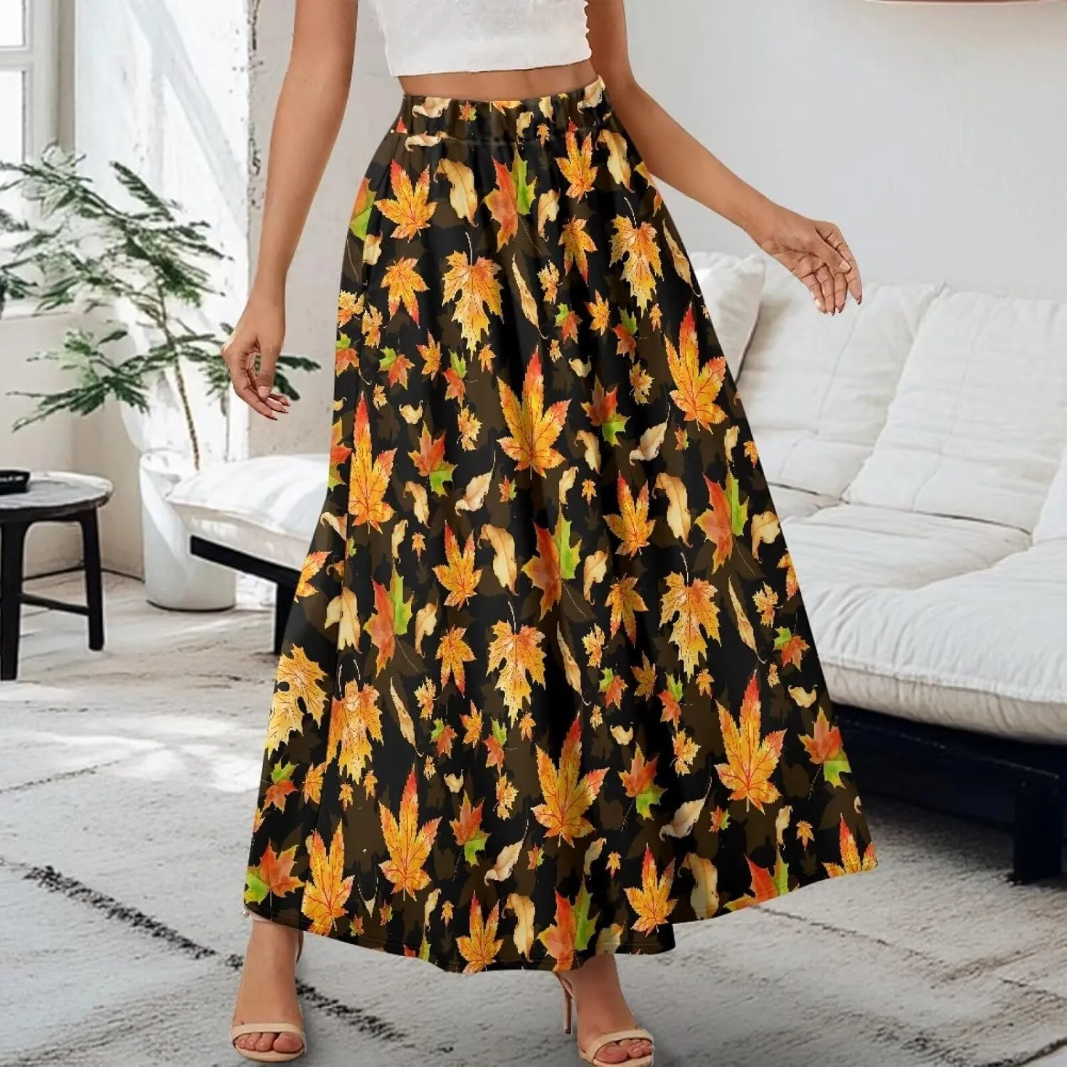 Womens Maxi Skirts for Outdoor Ladies Elastic Band Long Skirts with Pockets Casual Dance Maxi Skirts S-2XL