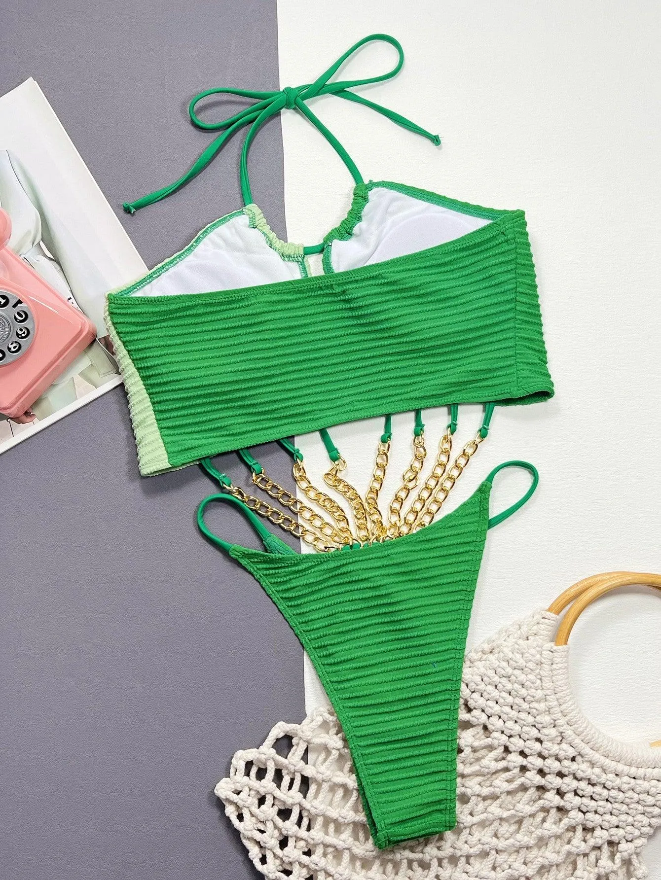 Women's One-Piece Embossed Stripe Swimsuit - Sexy High-Cut GFIT Swimwear