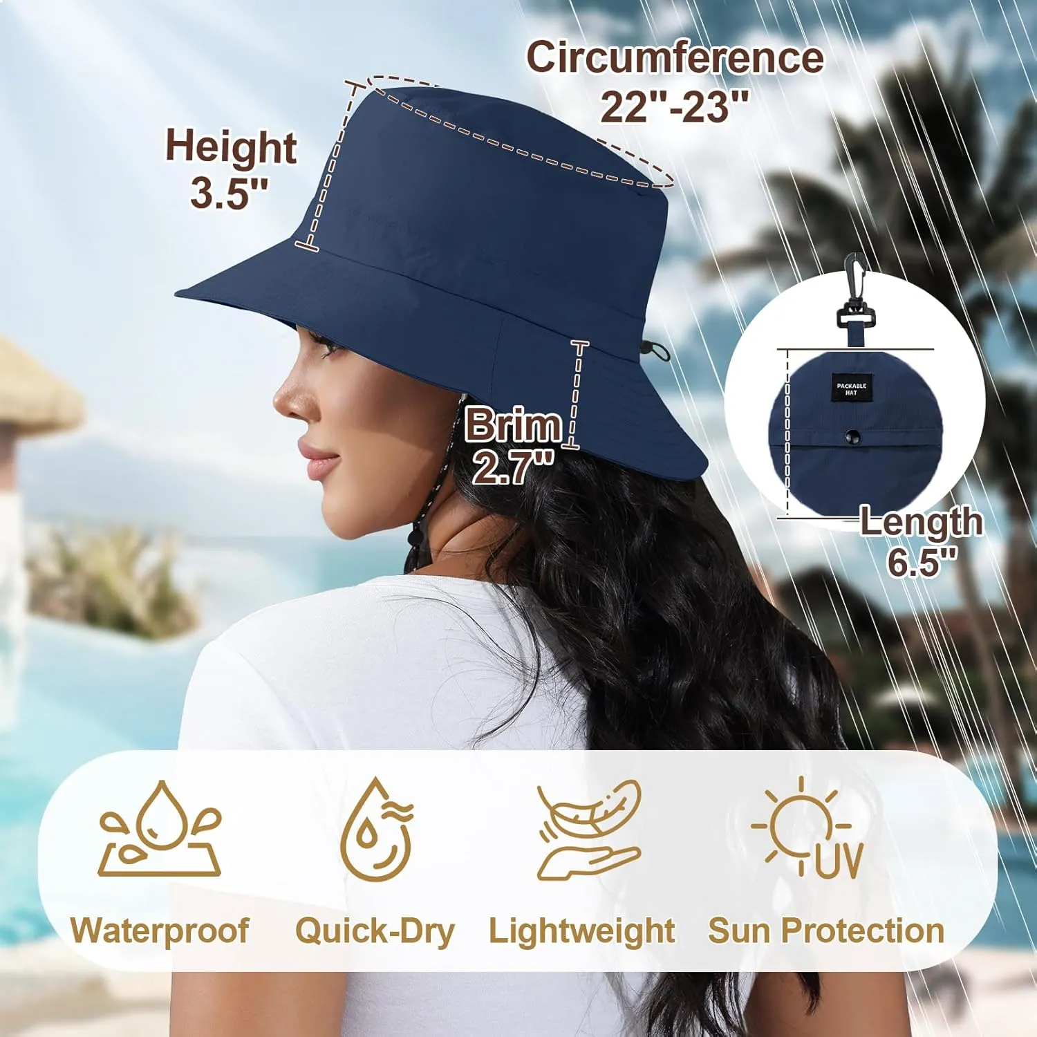 Womens Packable Waterproof Bucket Hat Men UV Protection Sun Hat