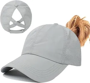 Womens Ponytail Hat Baseball Cap, Adjustable Criss Cross Baseball Cap High Bun Unisex Quick Drying Trucker Hats