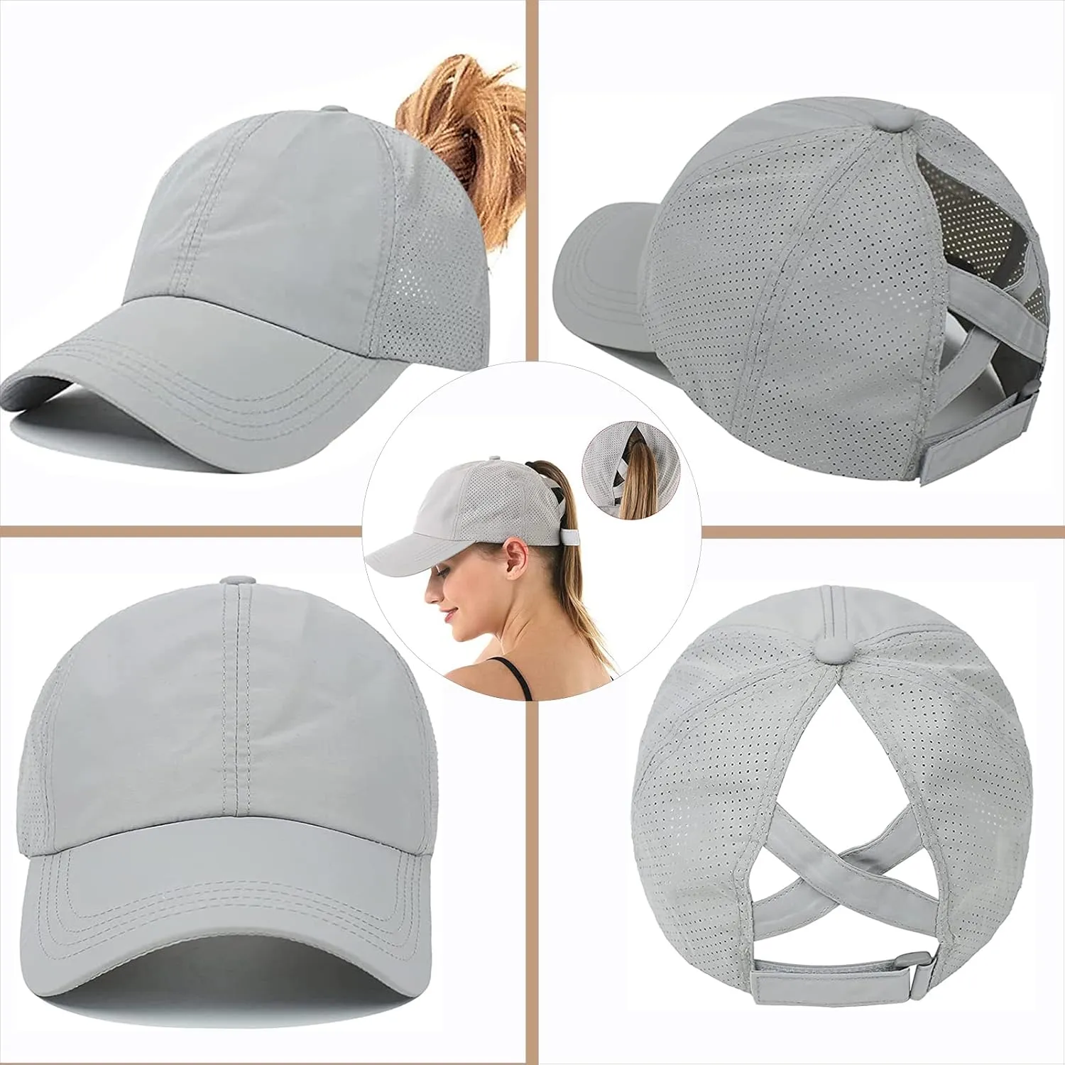 Womens Ponytail Hat Baseball Cap, Adjustable Criss Cross Baseball Cap High Bun Unisex Quick Drying Trucker Hats