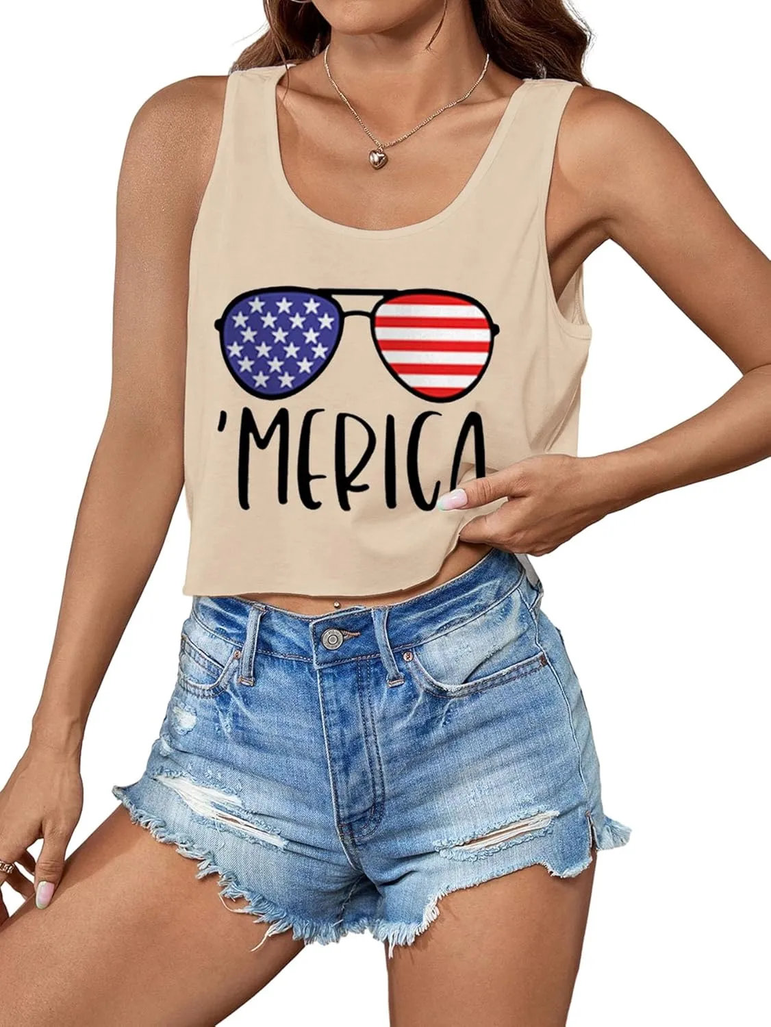 Women's Red White and Blue Shirts Patriotic Tops American Flag Graphic Crop Tops for Teen Girls