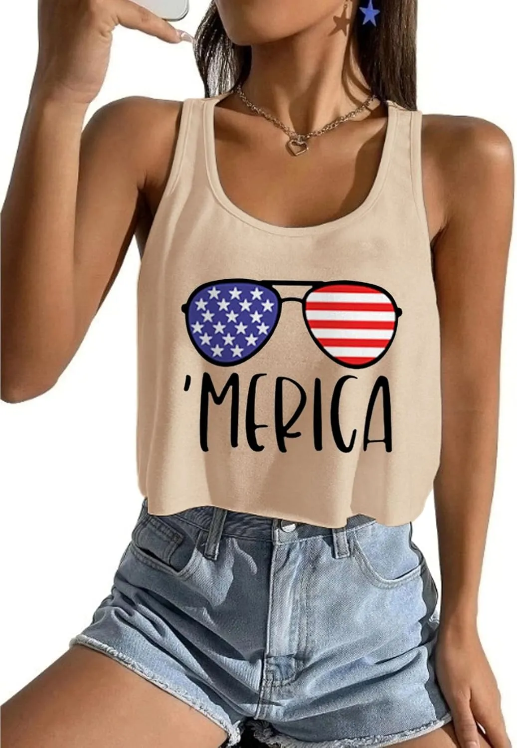 Women's Red White and Blue Shirts Patriotic Tops American Flag Graphic Crop Tops for Teen Girls