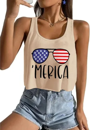 Women's Red White and Blue Shirts Patriotic Tops American Flag Graphic Crop Tops for Teen Girls
