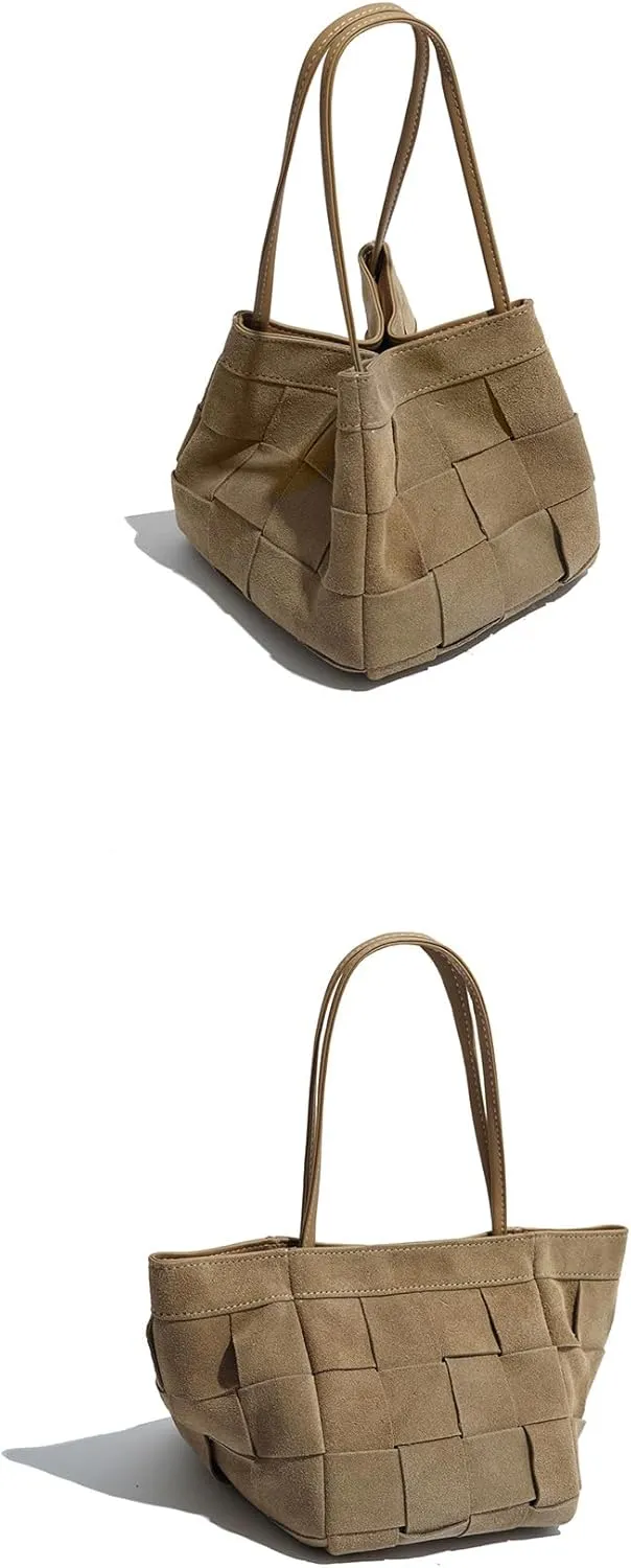 Women's Retro Suede Bucket Woven Box Bag Shoulder Crossbody Bag Versatile Handbag Hobo Chic Stylish Vintage Large Capacity