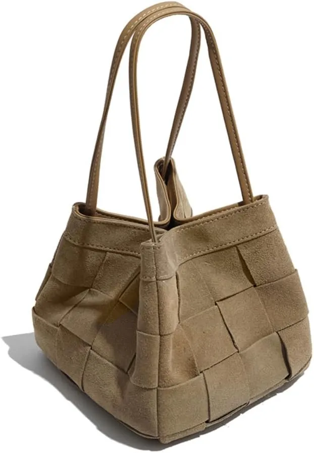 Women's Retro Suede Bucket Woven Box Bag Shoulder Crossbody Bag Versatile Handbag Hobo Chic Stylish Vintage Large Capacity