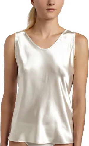 Women??s Satin Charmeuse Tailored Tanktop camisole, Ivory, Medium