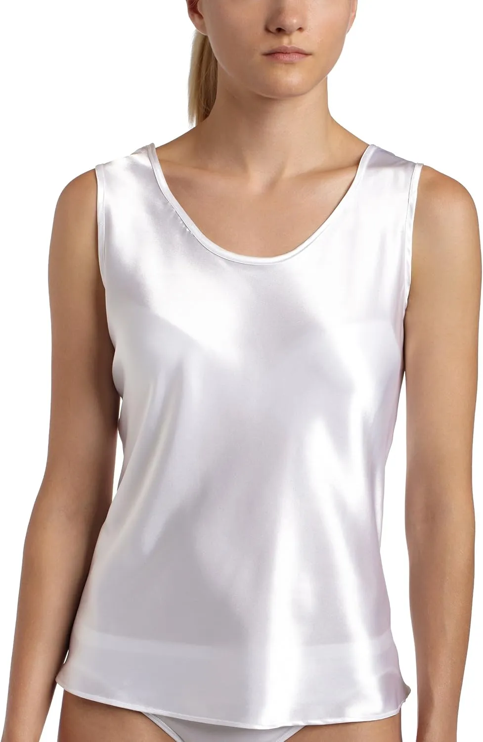 Women??s Satin Charmeuse Tailored Tanktop camisole, White, Small
