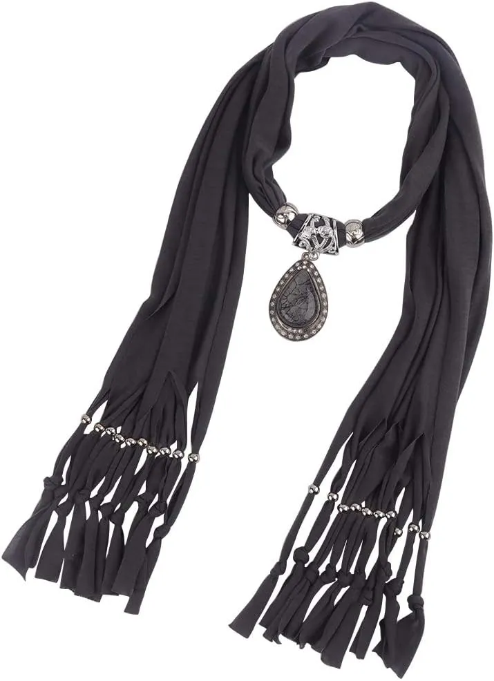 Women's Scarf Waterdrop Pendant Necklace Jewelry Printing Polyester Shawl Scarves(sc0016)