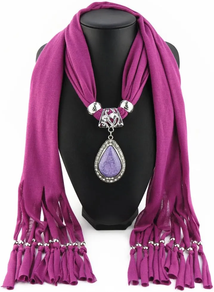 Women's Scarf Waterdrop Pendant Necklace Jewelry Printing Polyester Shawl Scarves(sc0016)