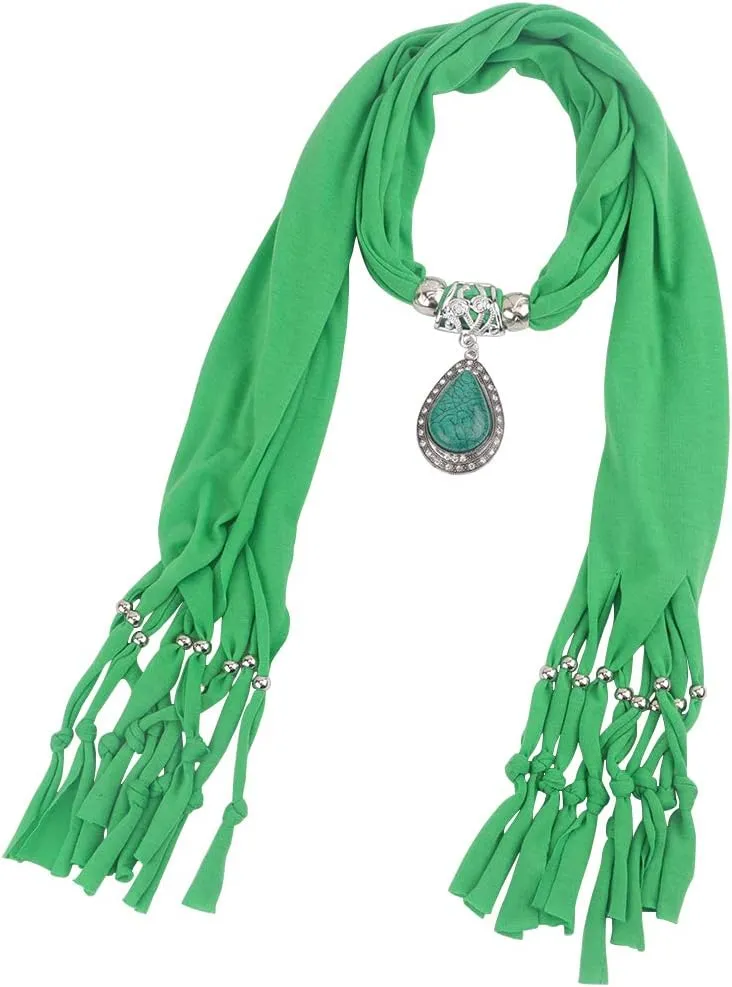 Women's Scarf Waterdrop Pendant Necklace Jewelry Printing Polyester Shawl Scarves(sc0016)