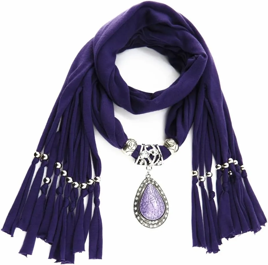Women's Scarf Waterdrop Pendant Necklace Jewelry Printing Polyester Shawl Scarves(sc0016)