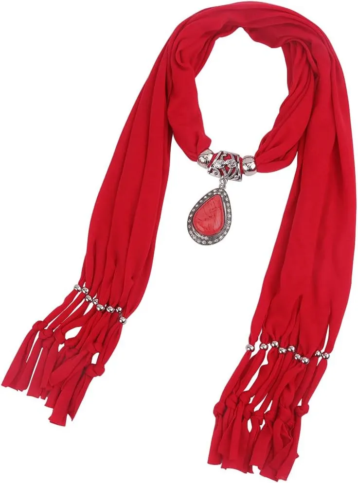 Women's Scarf Waterdrop Pendant Necklace Jewelry Printing Polyester Shawl Scarves(sc0016)