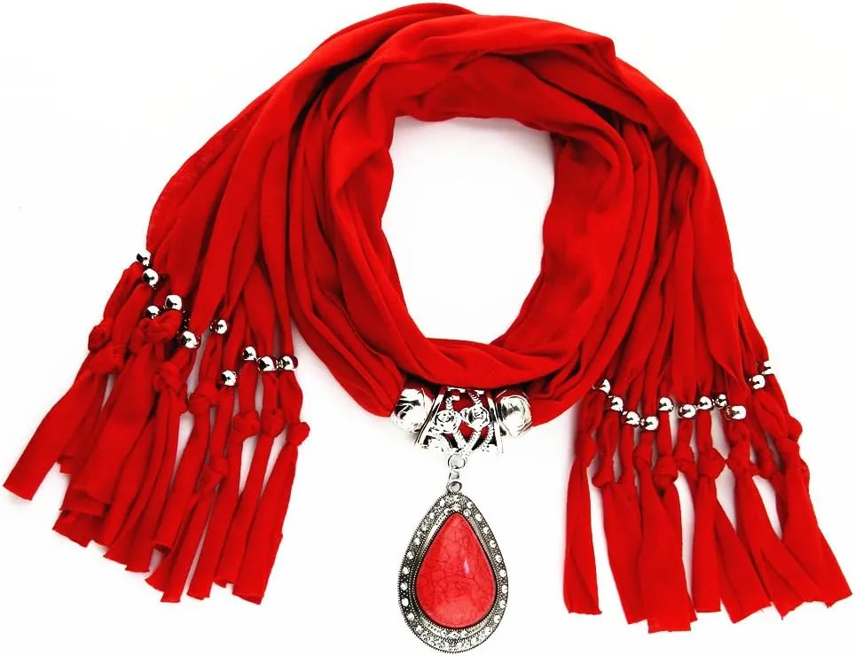 Women's Scarf Waterdrop Pendant Necklace Jewelry Printing Polyester Shawl Scarves(sc0016)