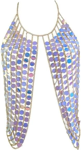 Women's Sexy Harness Waist Bikini Chain Bra Body Chain Shoulder Necklace for Women Color Sequin Jewelry