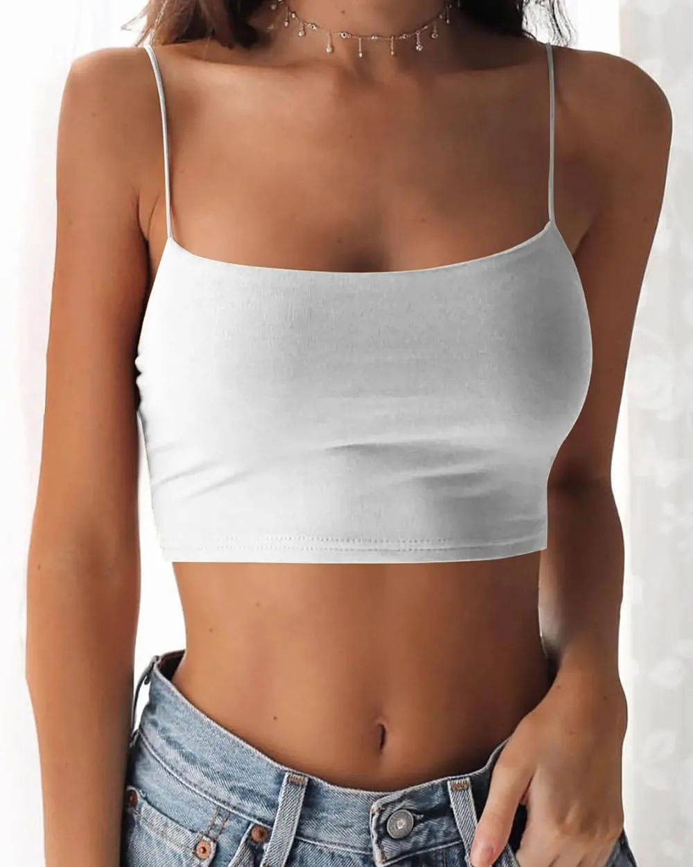 Women's Sexy Spaghetti Strap Camisole Tank Tops Y2k Tube Slim Fitted Yoga Basic Cami Crop Top