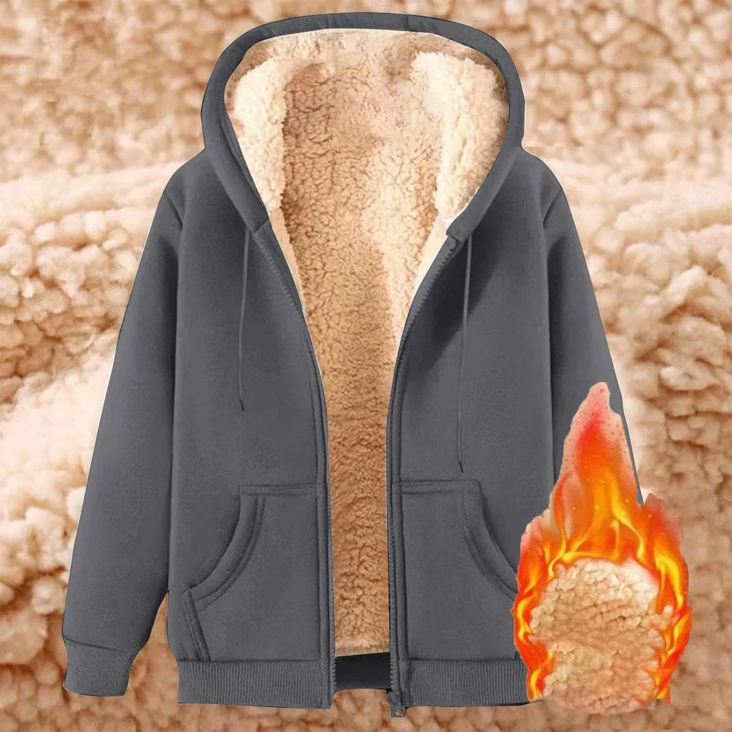 Womens Sherpa Lined Hoodie Fall Winter Warm Jacket Full Zip Up Fleece Lining Sweatshirt Casual Thick Sweater Coats