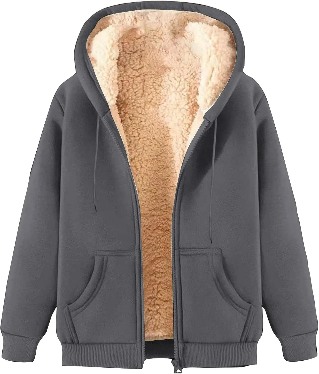 Womens Sherpa Lined Hoodie Fall Winter Warm Jacket Full Zip Up Fleece Lining Sweatshirt Casual Thick Sweater Coats