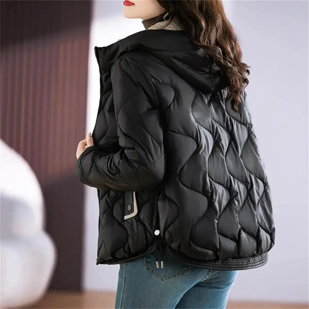 Women's Short Jacketswarm Winter Jacket Hood Zipped Pockets Ladies Cotton-Padded Coat