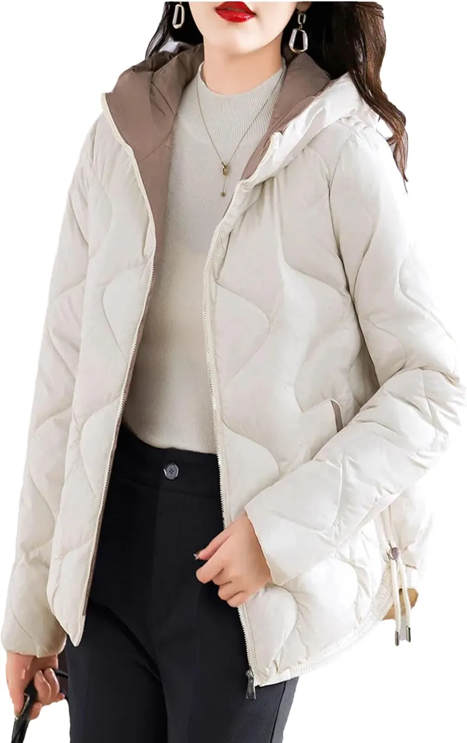 Women's Short Jacketswarm Winter Jacket Hood Zipped Pockets Ladies Cotton-Padded Coat