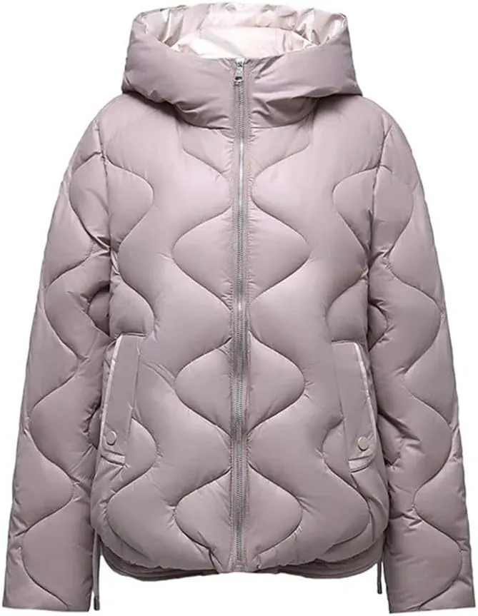 Women's Short Jacketswarm Winter Jacket Hood Zipped Pockets Ladies Cotton-Padded Coat