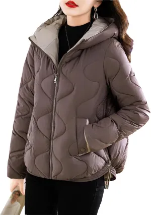 Women's Short Jacketswarm Winter Jacket Hood Zipped Pockets Ladies Cotton-Padded Coat