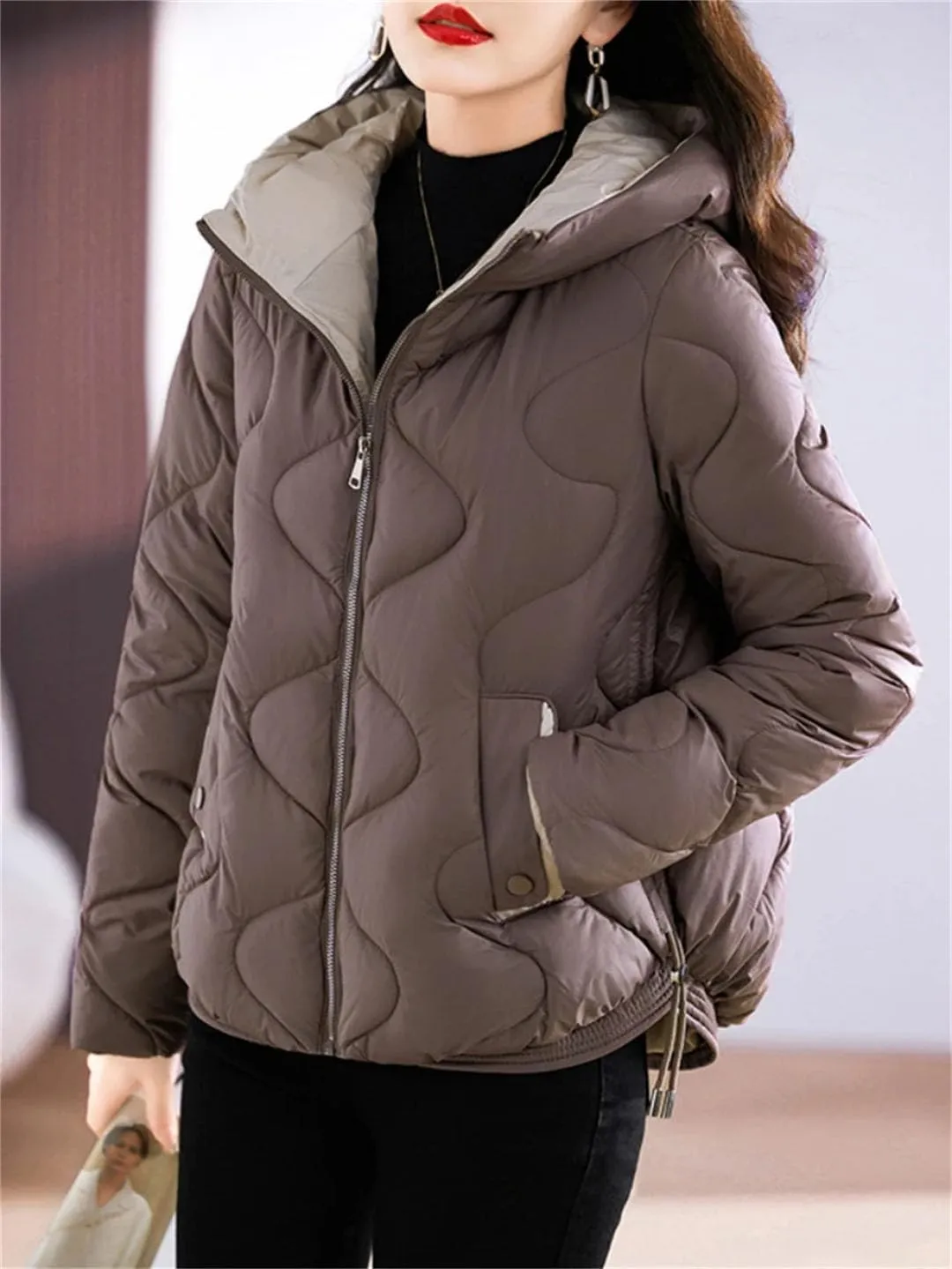Women's Short Jacketswarm Winter Jacket Hood Zipped Pockets Ladies Cotton-Padded Coat