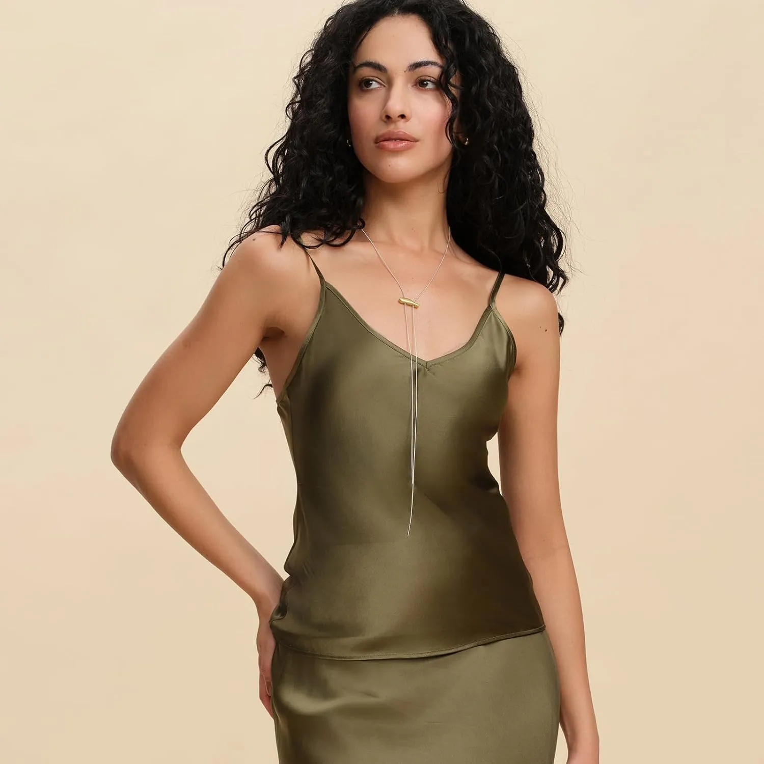 Womens Silk Camisole 19MM Pure Mulberry Silk Charmeuse Tank Tops Summer Sexy V Neck Basic Sleeveless Blouse