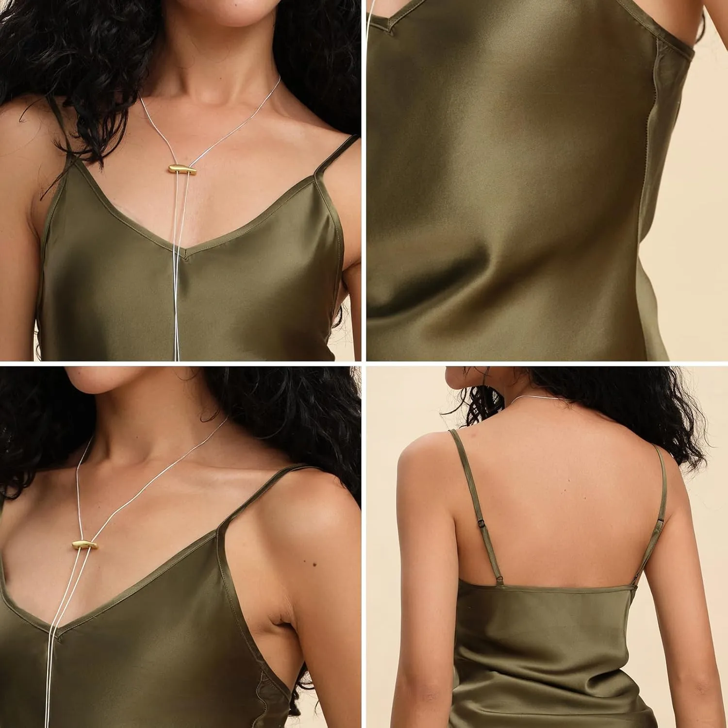 Womens Silk Camisole 19MM Pure Mulberry Silk Charmeuse Tank Tops Summer Sexy V Neck Basic Sleeveless Blouse