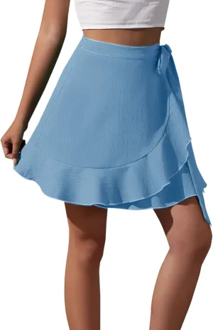 Womens Skirts Swing Skirt Knee Length Women's Summer Empire Waist Ruffle Tiered Mini Skirt Floral Printed A Line Swim