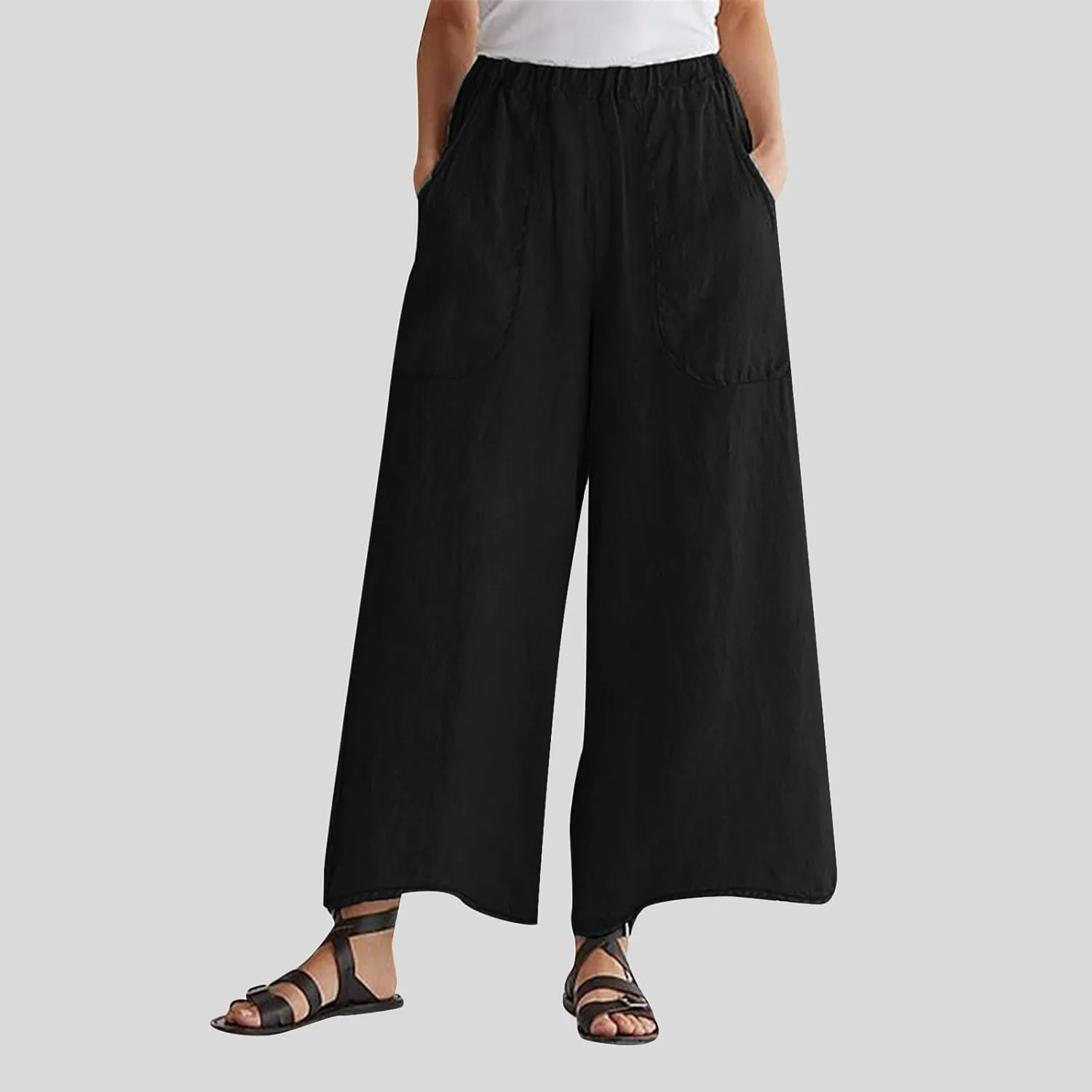 Women's Spring Summer Pant Fashionable Cotton Linen Baggy Pants Wide Legged Pocket Casual Pant Trouser