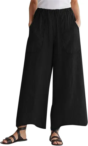Women's Spring Summer Pant Fashionable Cotton Linen Baggy Pants Wide Legged Pocket Casual Pant Trouser