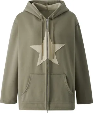 Womens Star Graphic Zip Up Hoodies Y2K Vintage Cute Oversized Hoodies Y2K Jackets Sweatshirt Harajuku Emo Streetwear
