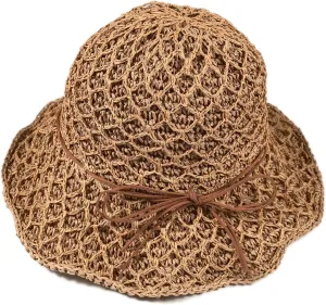 Womens Straw Bucket Hat for Women Handmade Floral Foldable Floppy Beach Hat Travel Straw Hat