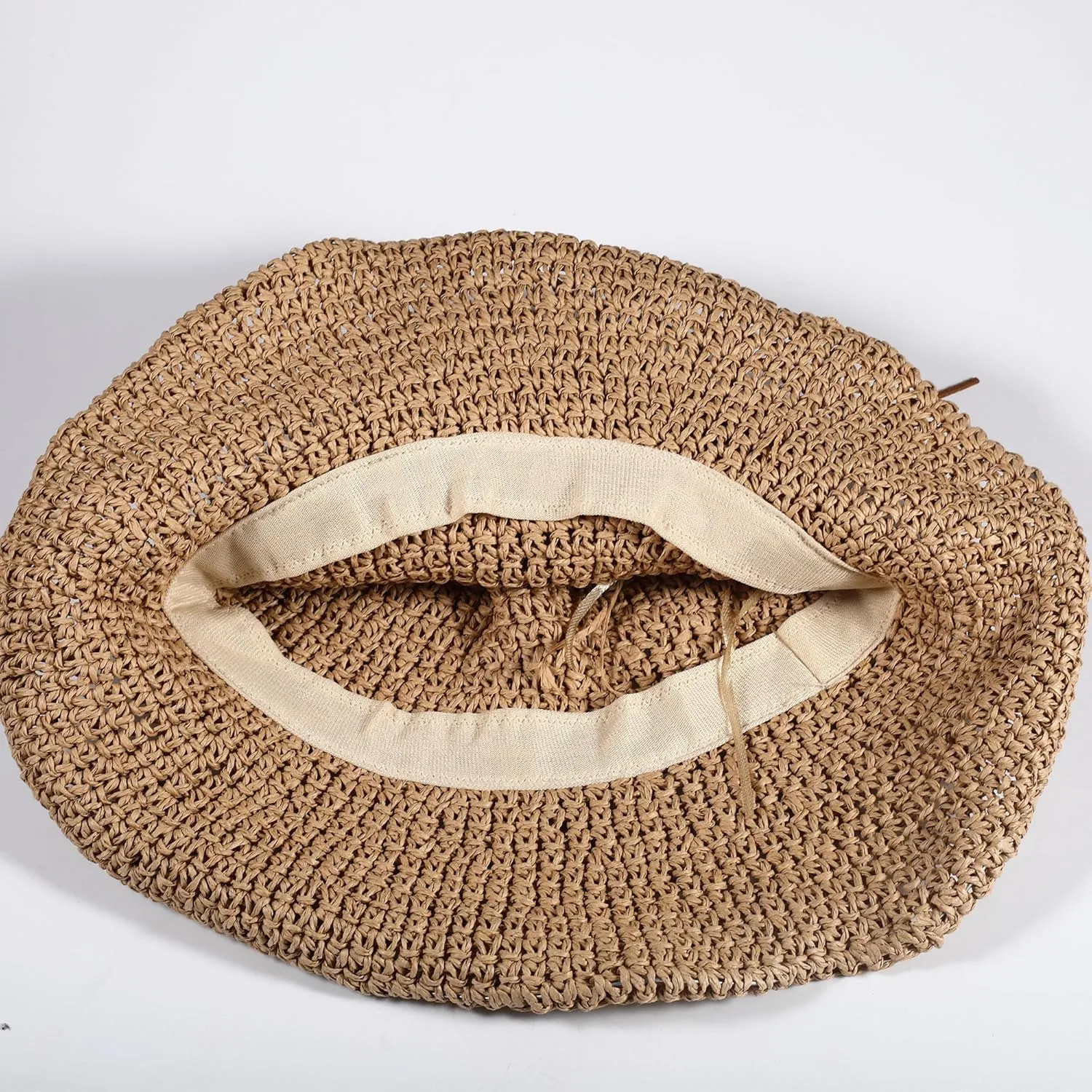 Womens Straw Bucket Hat for Women Handmade Floral Foldable Floppy Beach Hat Travel Straw Hat