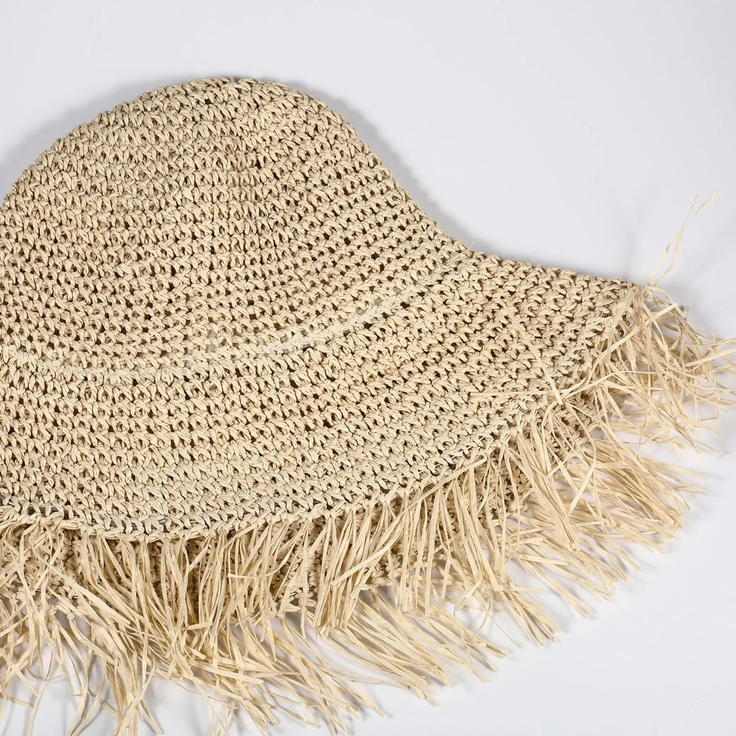 Womens Straw Bucket Hat for Women Handmade Floral Foldable Floppy Beach Hat Travel Straw Hat