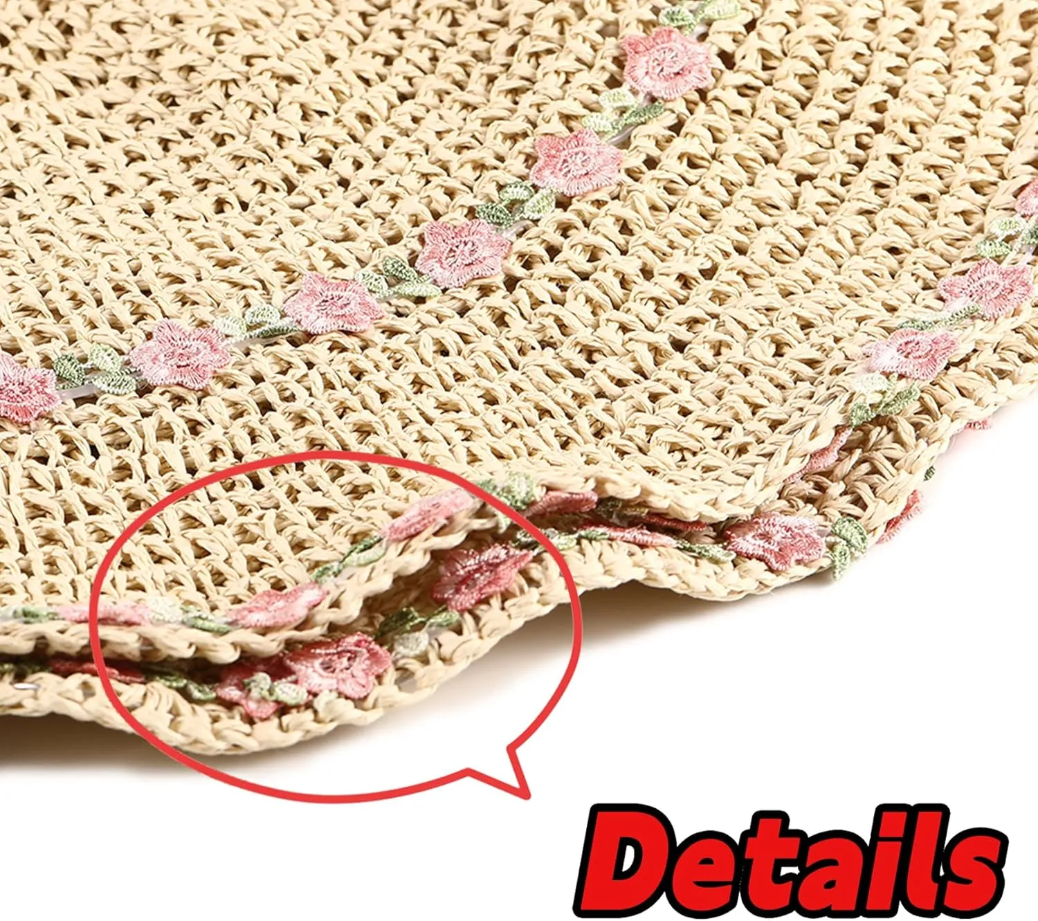 Womens Straw Bucket Hat for Women Handmade Floral Foldable Floppy Beach Hat Travel Straw Hat