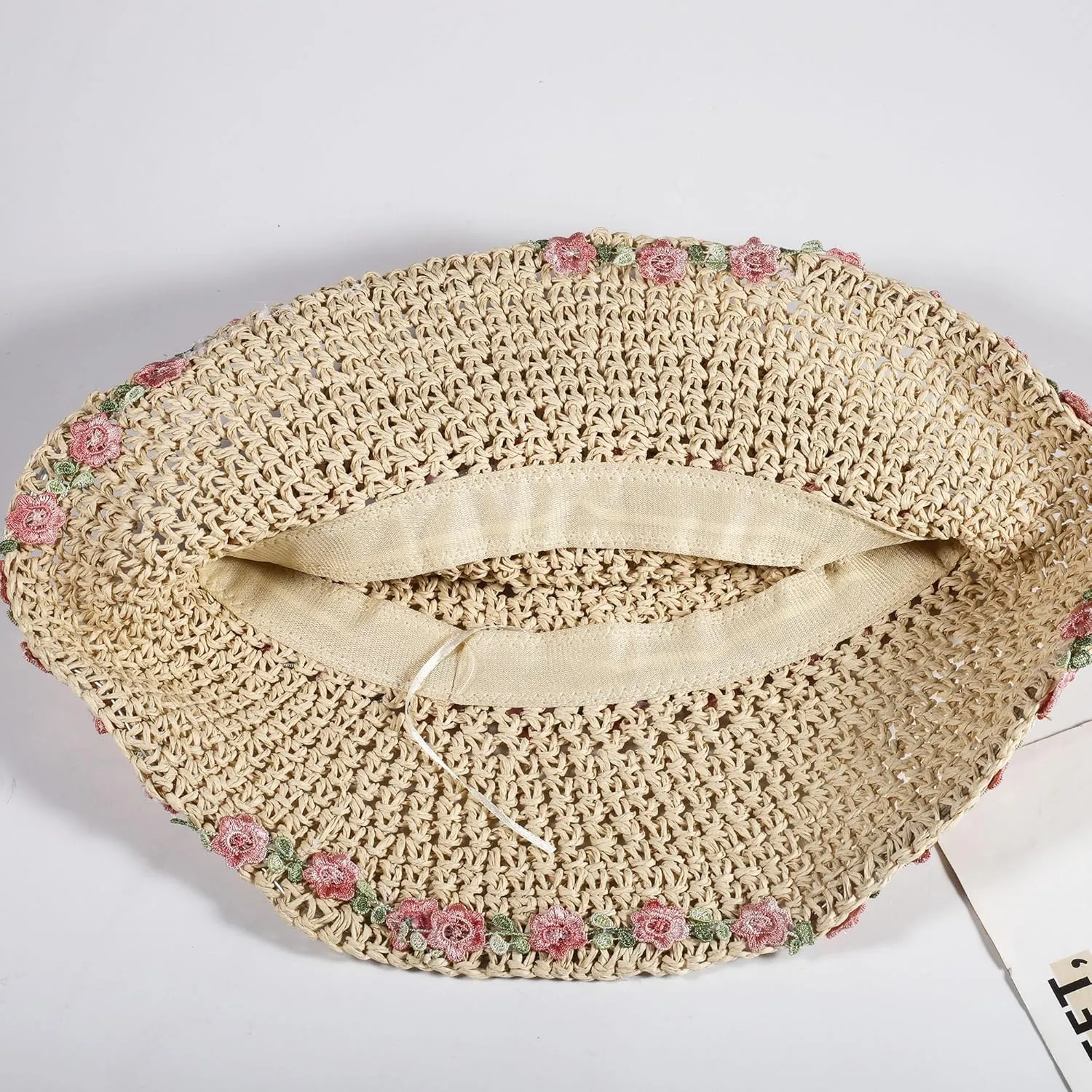 Womens Straw Bucket Hat for Women Handmade Floral Foldable Floppy Beach Hat Travel Straw Hat