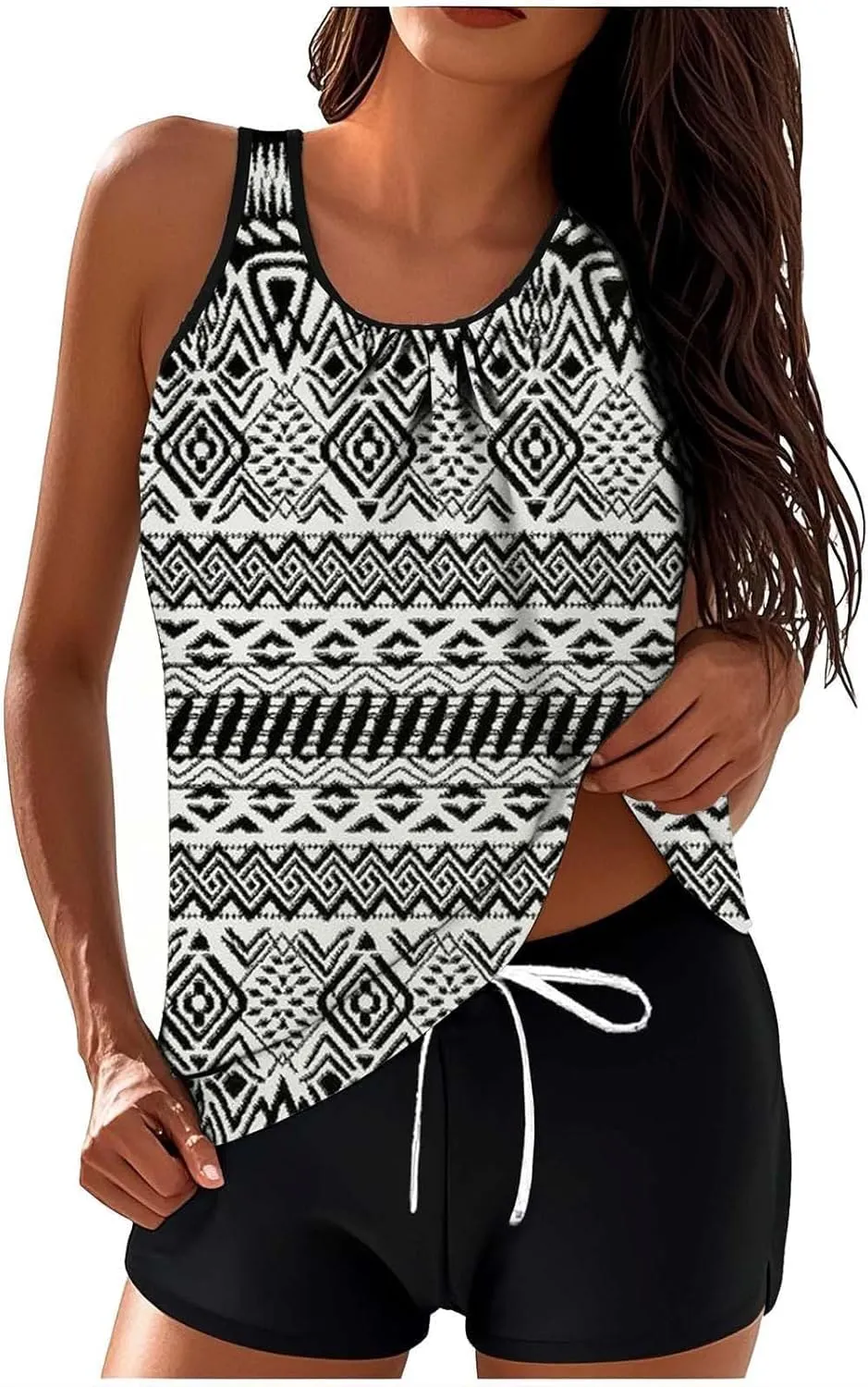 Womens Swimwear Beach Tankini Shorts Match Tops Vests Two Piece Color Block Modest Bathing Suit Sets for Women Casual