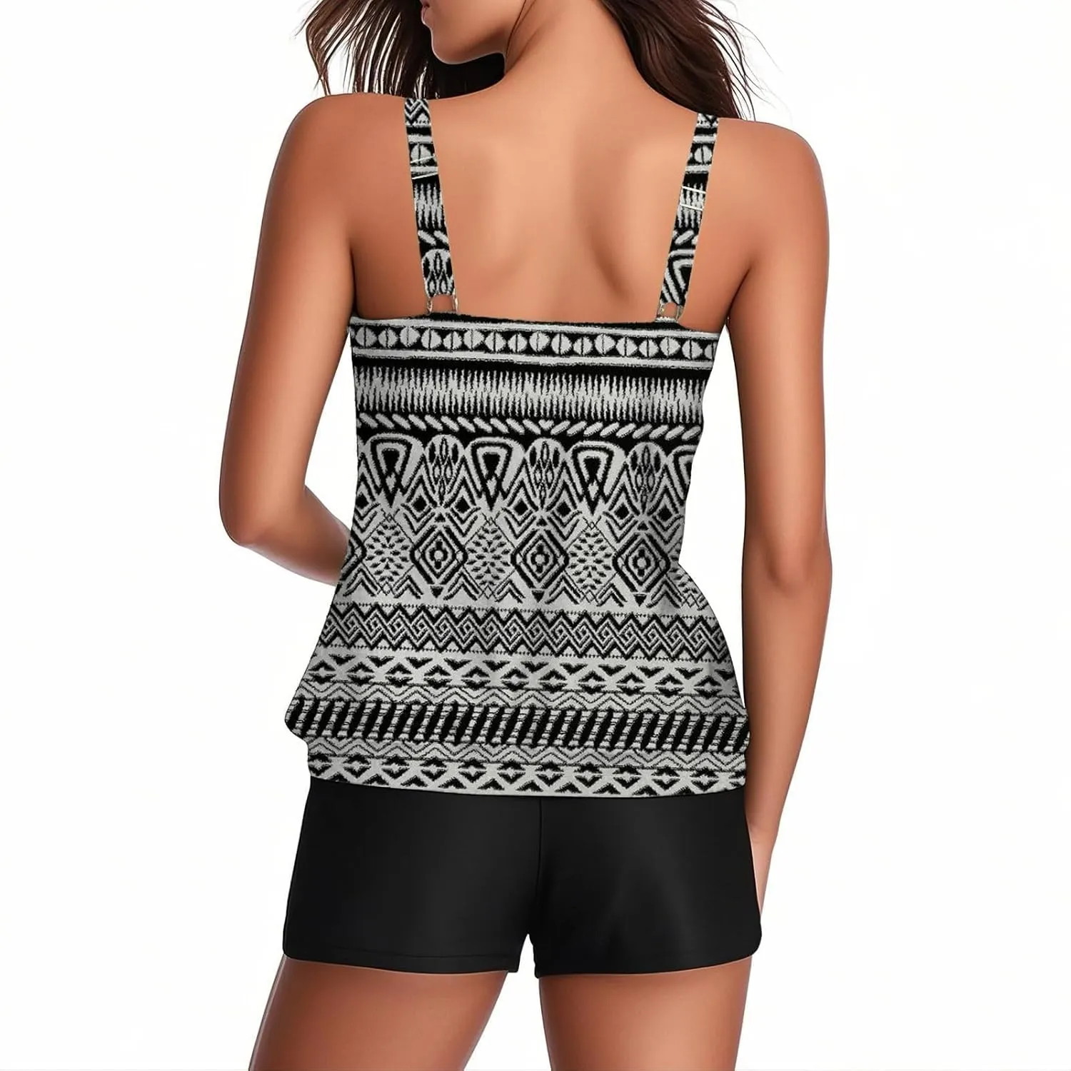 Womens Swimwear Beach Tankini Shorts Match Tops Vests Two Piece Color Block Modest Bathing Suit Sets for Women Casual