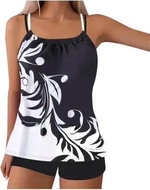 Womens Tankini Swimsuits 2 Piece Tummy Control Bathing Suits 2025 Flowy Floral Print Swim Tank Top with Boyshorts