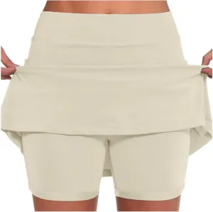 Womens Tennis Skorts 2025 Summer Solid Casual Yoga Pants High Waist Elastic Athletic Running Sports Shorts with Pockets