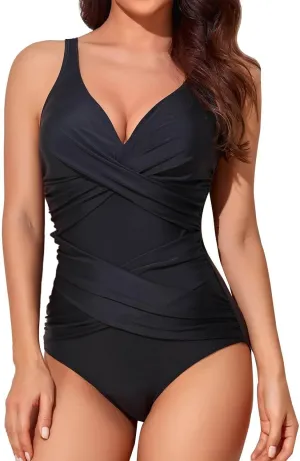 Women's Tummy Control Swimsuits Women's High Waisted Bathing Suit Wrap Tie Back Monokini Swimwear 1 2 Piece Bikini