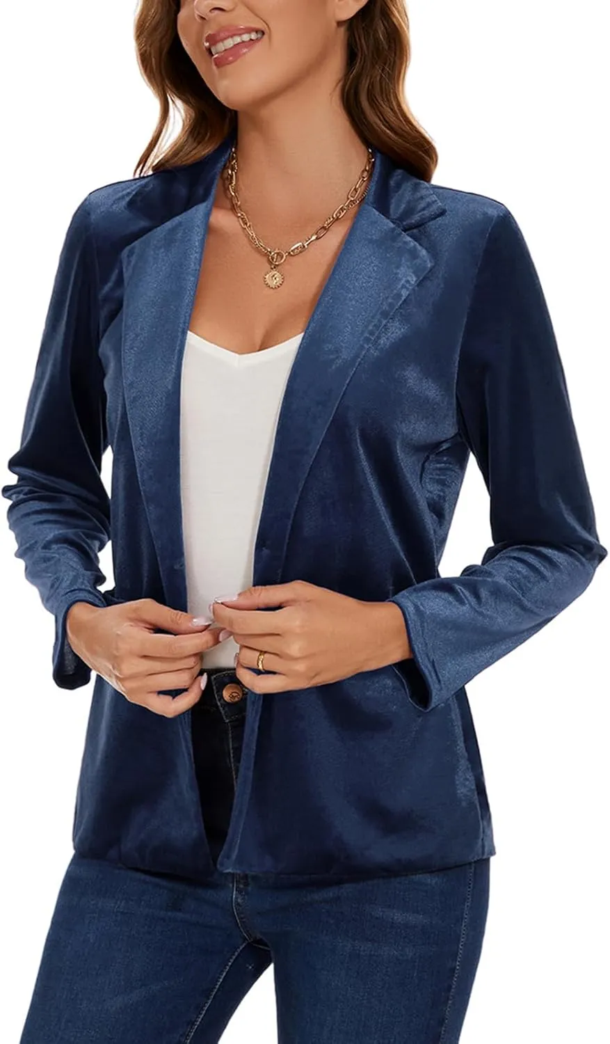 Women's Velvet Suit Blazer Jacket Casual Office Work Long Sleeve Button Pockets Tailored Jacket Coat Blazer