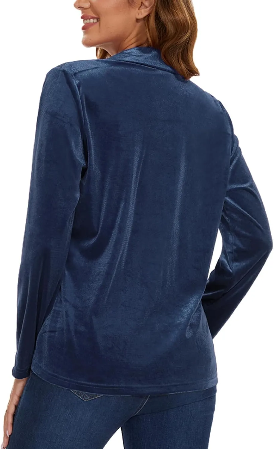 Women's Velvet Suit Blazer Jacket Casual Office Work Long Sleeve Button Pockets Tailored Jacket Coat Blazer